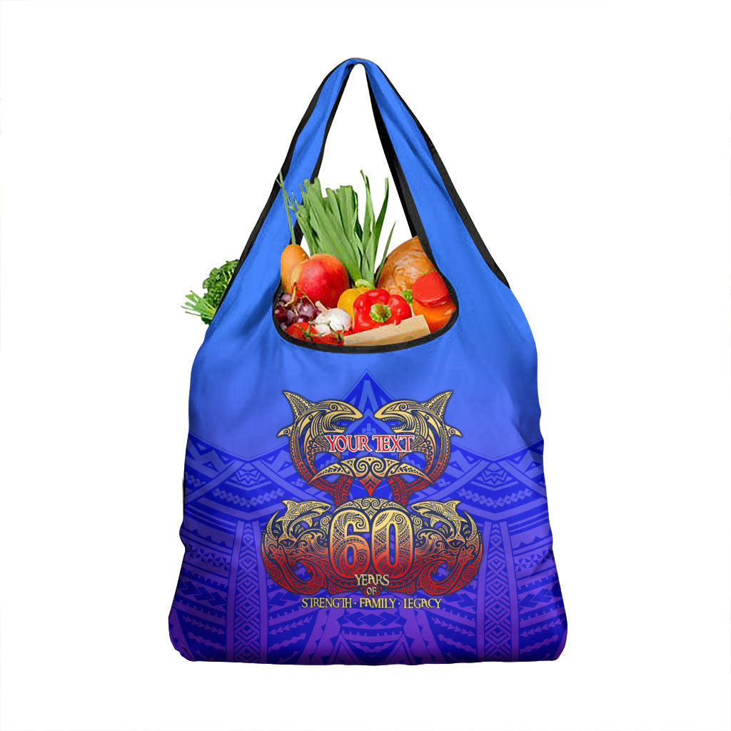 Personalized Polynesian 60th Birthday Grocery Bag Polynesian Tribal Art Vintage Ocean Pattern TS04 1-pack One Size Blue Yellow - Polynesian Pride