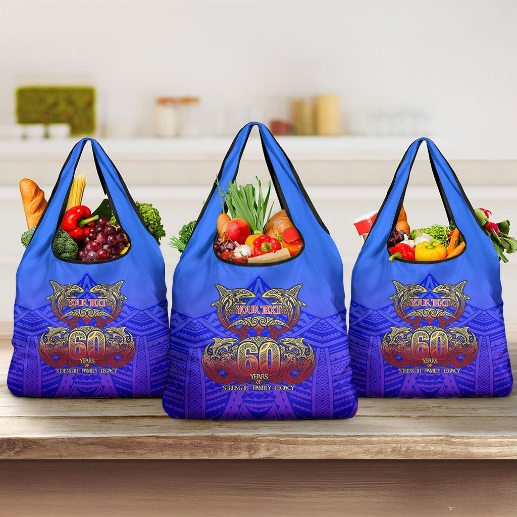 Personalized Polynesian 60th Birthday Grocery Bag Polynesian Tribal Art Vintage Ocean Pattern TS04 3-pack One Size Blue Yellow - Polynesian Pride
