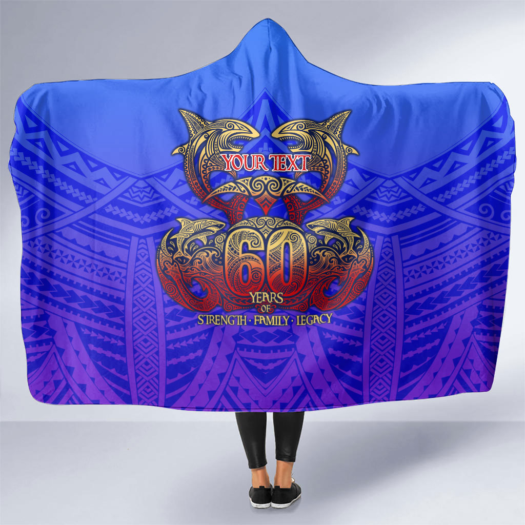 Personalized Polynesian 60th Birthday Hooded Blanket Polynesian Tribal Art Vintage Ocean Pattern