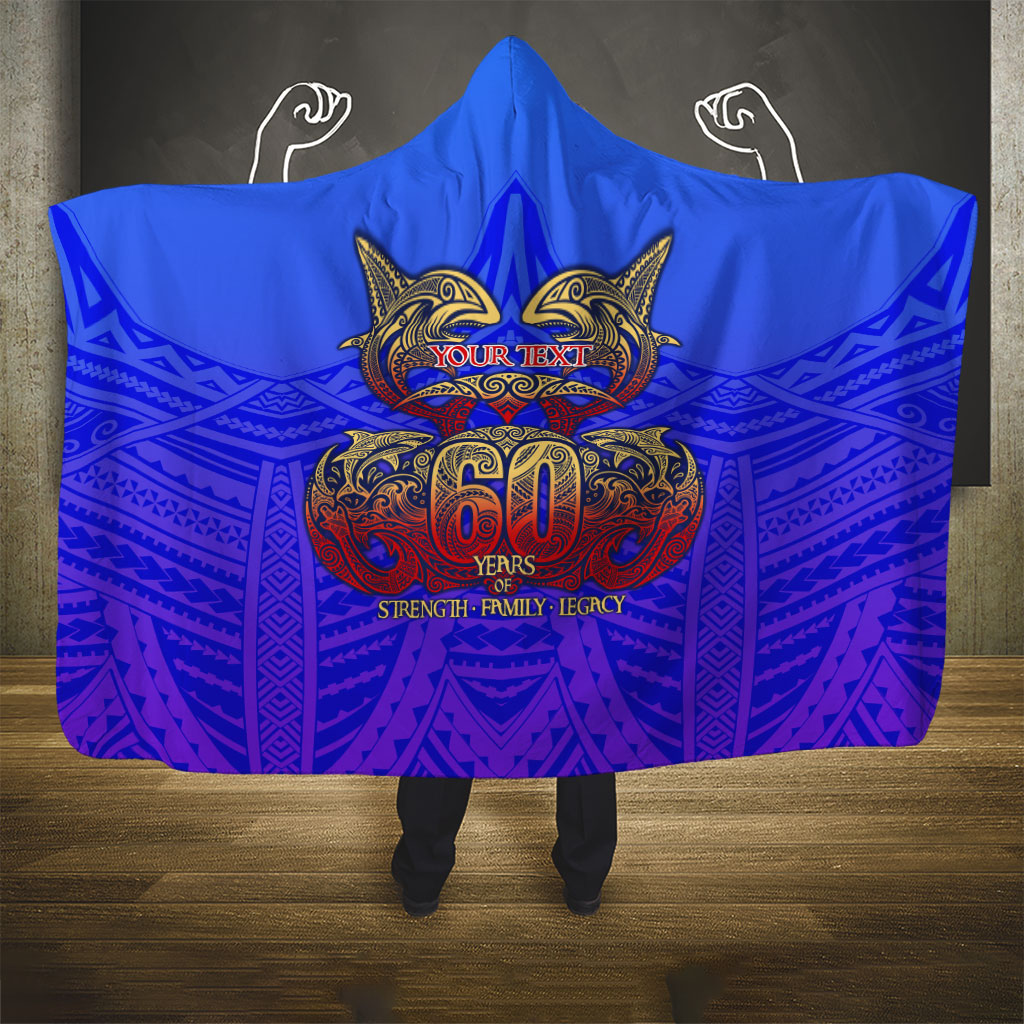 Personalized Polynesian 60th Birthday Hooded Blanket Polynesian Tribal Art Vintage Ocean Pattern