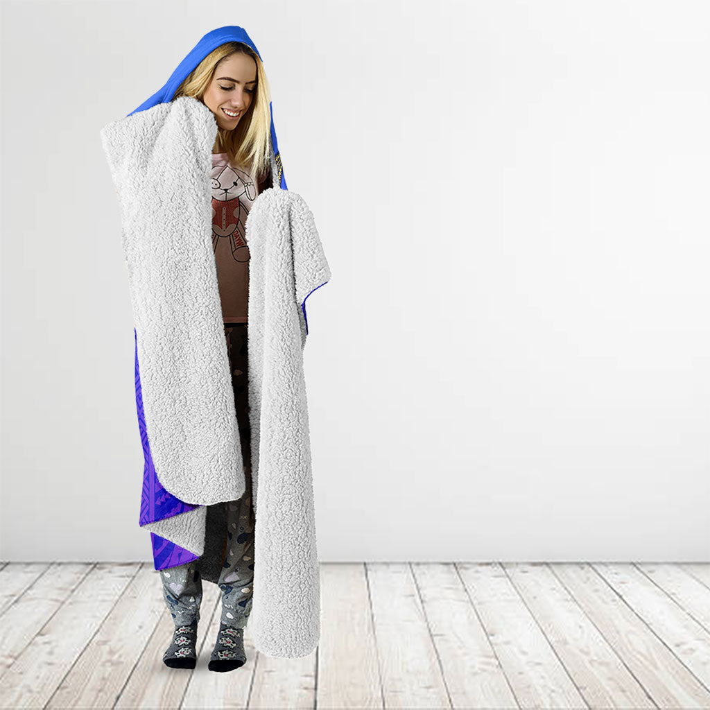 Personalized Polynesian 60th Birthday Hooded Blanket Polynesian Tribal Art Vintage Ocean Pattern
