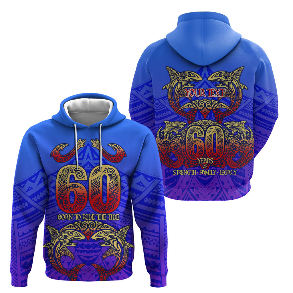 Personalized Polynesian 60th Birthday Hoodie Polynesian Tribal Art Vintage Ocean Pattern