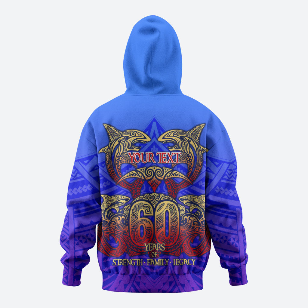 Personalized Polynesian 60th Birthday Hoodie Polynesian Tribal Art Vintage Ocean Pattern