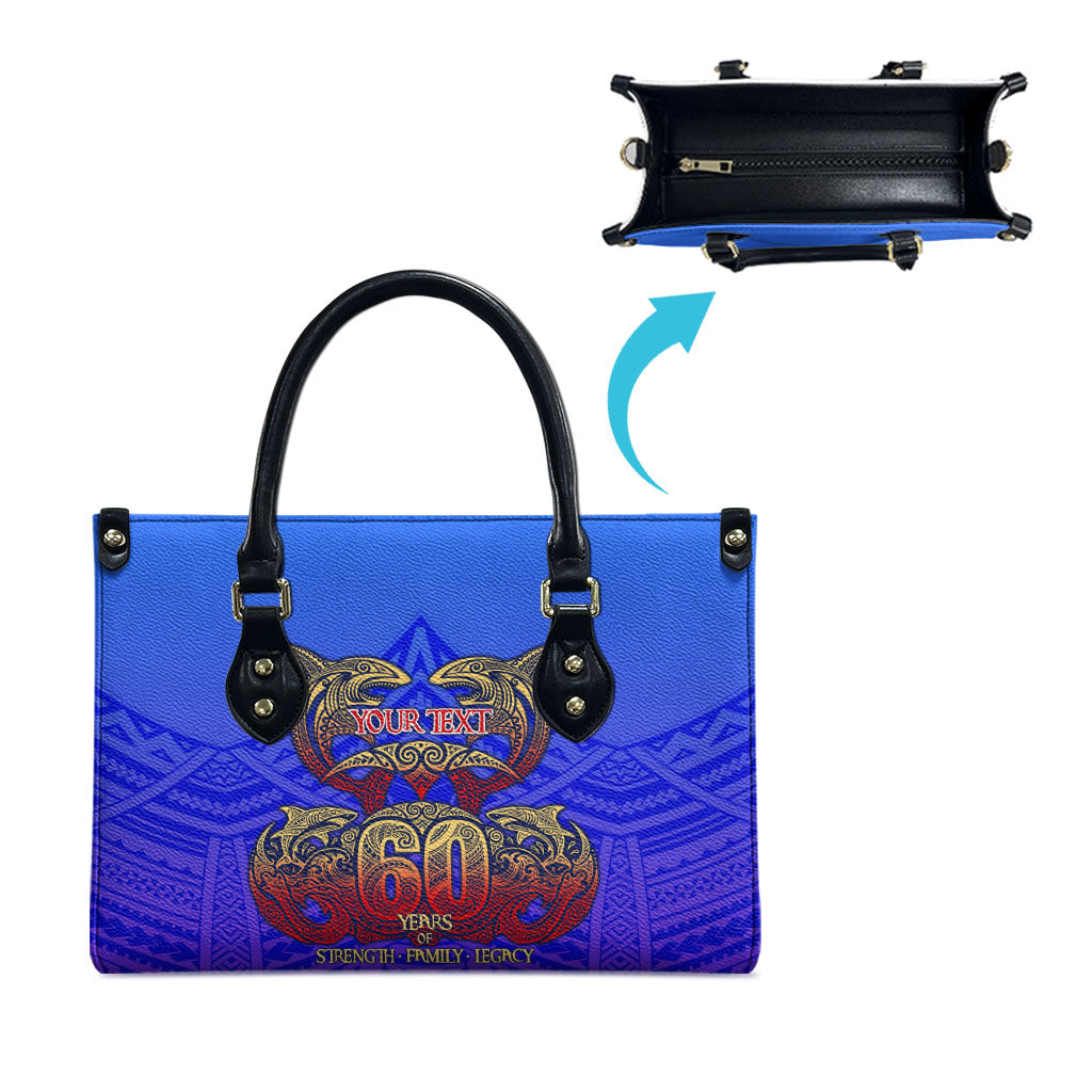 Personalized Polynesian 60th Birthday Leather Bag Polynesian Tribal Art Vintage Ocean Pattern