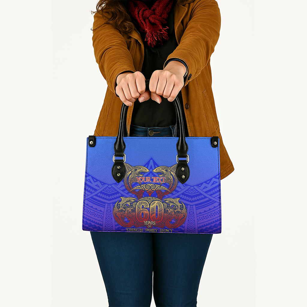 Personalized Polynesian 60th Birthday Leather Bag Polynesian Tribal Art Vintage Ocean Pattern