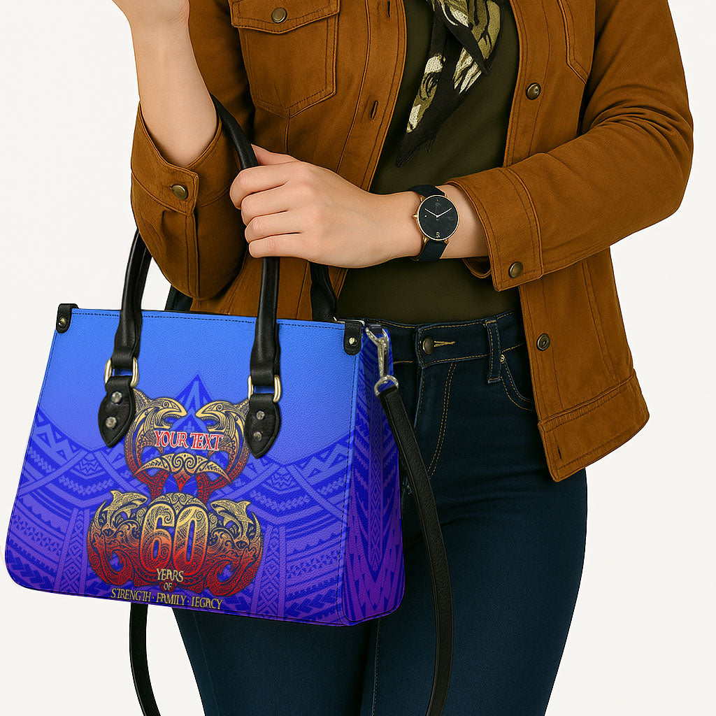 Personalized Polynesian 60th Birthday Leather Bag Polynesian Tribal Art Vintage Ocean Pattern