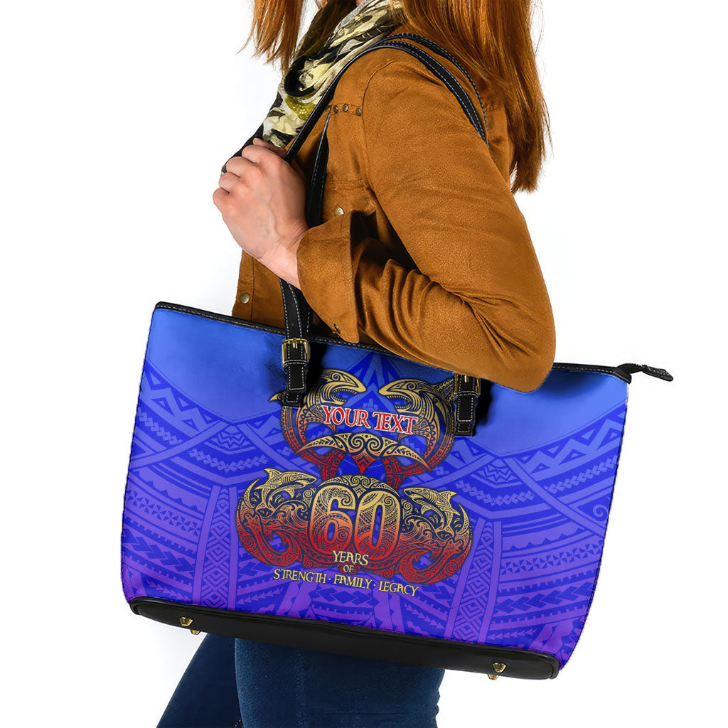 Personalized Polynesian 60th Birthday Leather Tote Bag Polynesian Tribal Art Vintage Ocean Pattern