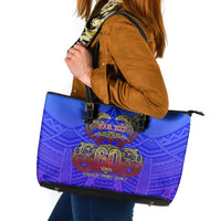 Personalized Polynesian 60th Birthday Leather Tote Bag Polynesian Tribal Art Vintage Ocean Pattern