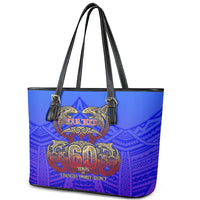 Personalized Polynesian 60th Birthday Leather Tote Bag Polynesian Tribal Art Vintage Ocean Pattern
