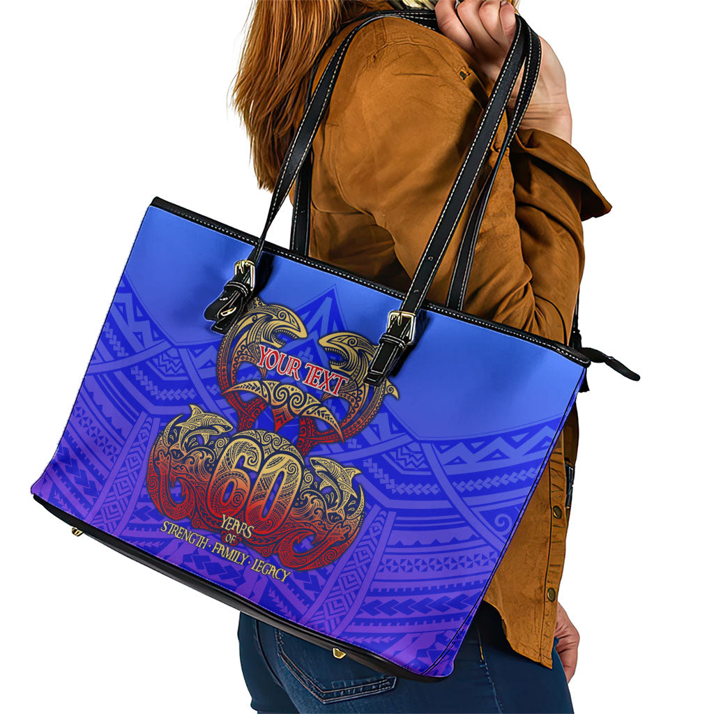 Personalized Polynesian 60th Birthday Leather Tote Bag Polynesian Tribal Art Vintage Ocean Pattern