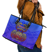 Personalized Polynesian 60th Birthday Leather Tote Bag Polynesian Tribal Art Vintage Ocean Pattern