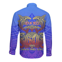 Personalized Polynesian 60th Birthday Long Sleeve Button Shirt Polynesian Tribal Art Vintage Ocean Pattern