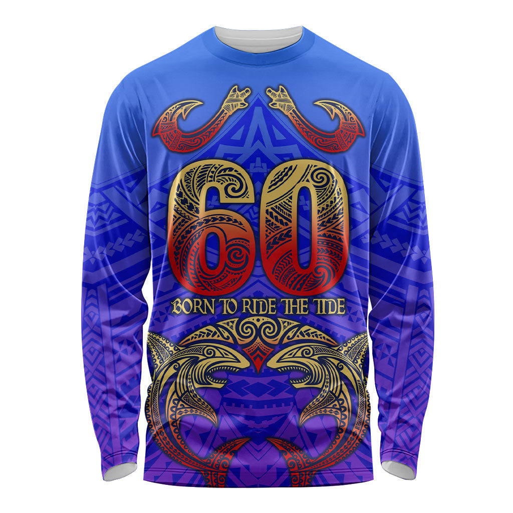 Personalized Polynesian 60th Birthday Long Sleeve Shirt Polynesian Tribal Art Vintage Ocean Pattern