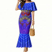 Personalized Polynesian 60th Birthday Mermaid Dress Polynesian Tribal Art Vintage Ocean Pattern TS04 Women Blue Yellow - Polynesian Pride