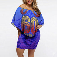 Personalized Polynesian 60th Birthday Off Shoulder Short Dress Polynesian Tribal Art Vintage Ocean Pattern