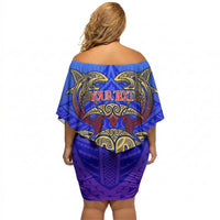 Personalized Polynesian 60th Birthday Off Shoulder Short Dress Polynesian Tribal Art Vintage Ocean Pattern