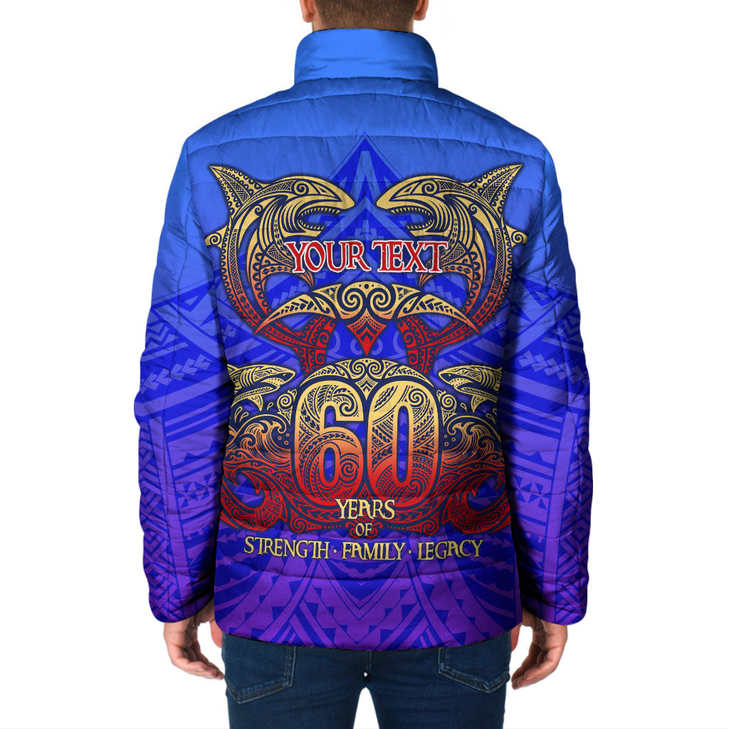 Personalized Polynesian 60th Birthday Padded Jacket Polynesian Tribal Art Vintage Ocean Pattern