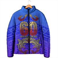 Personalized Polynesian 60th Birthday Padded Jacket Polynesian Tribal Art Vintage Ocean Pattern