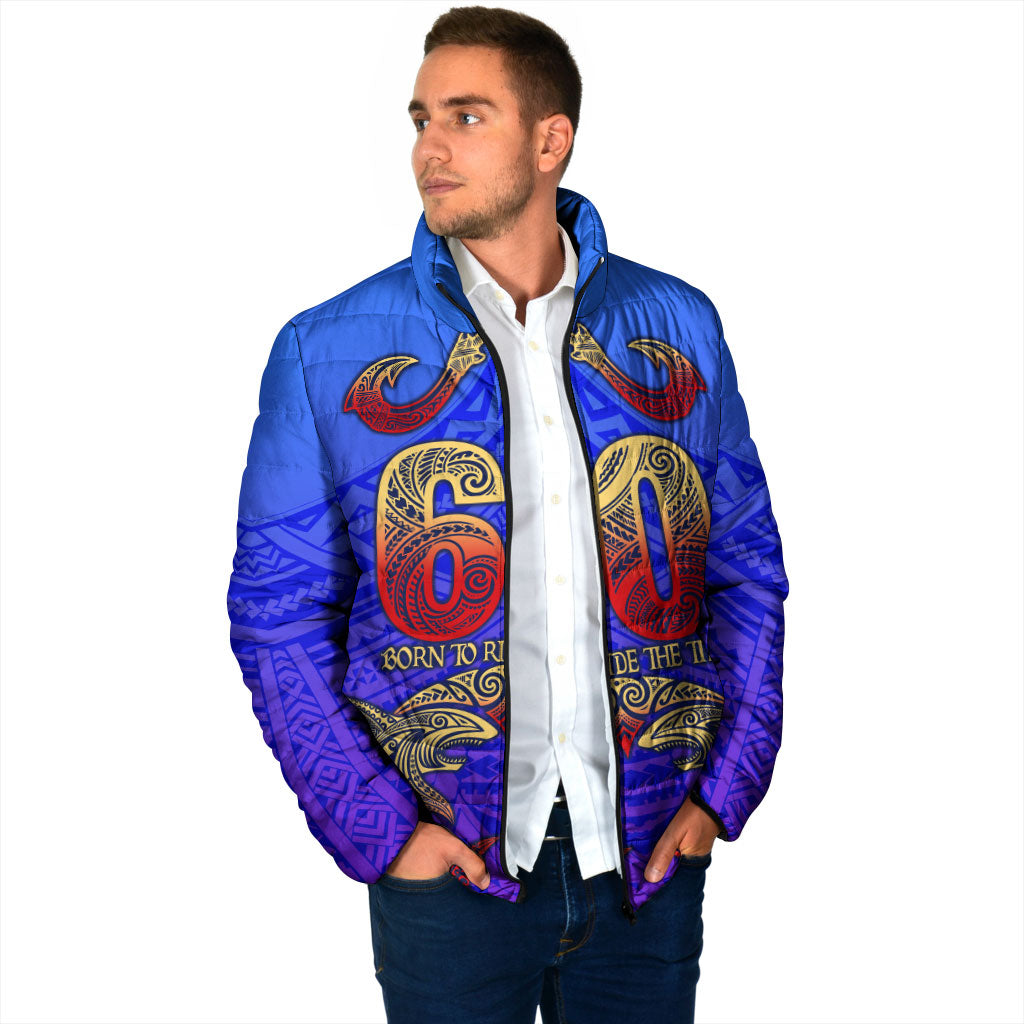 Personalized Polynesian 60th Birthday Padded Jacket Polynesian Tribal Art Vintage Ocean Pattern