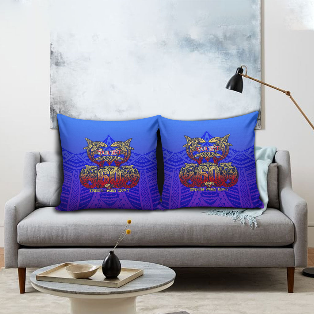Personalized Polynesian 60th Birthday Pillow Cover Polynesian Tribal Art Vintage Ocean Pattern