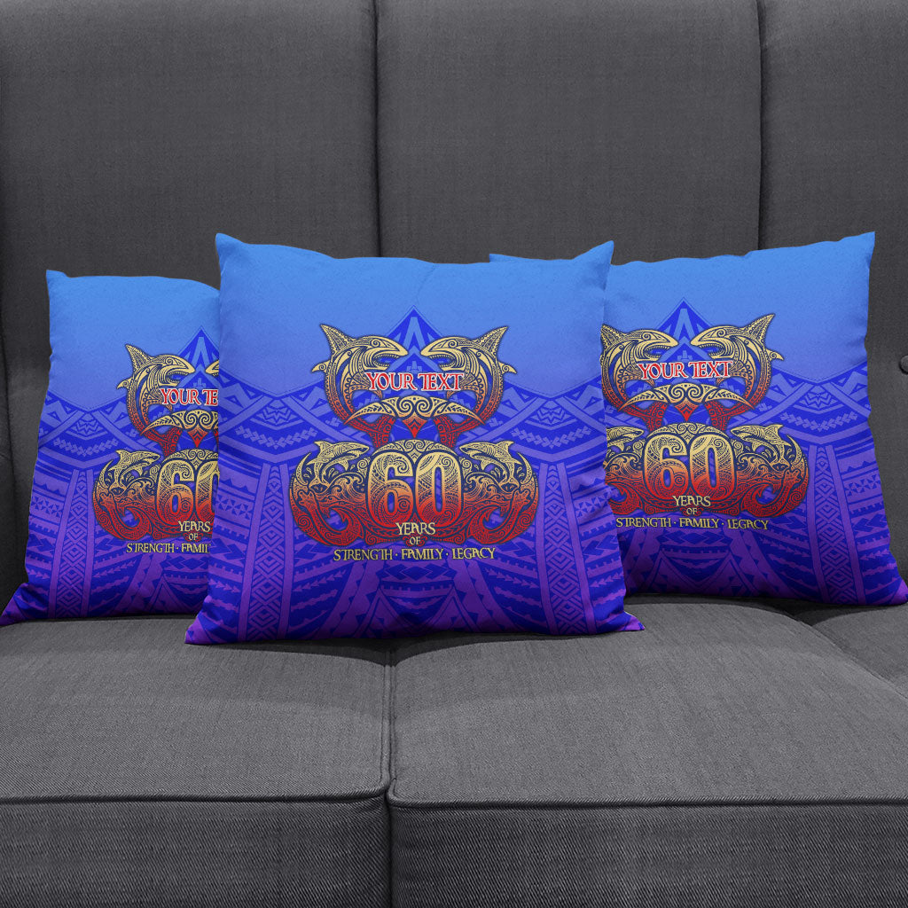 Personalized Polynesian 60th Birthday Pillow Cover Polynesian Tribal Art Vintage Ocean Pattern