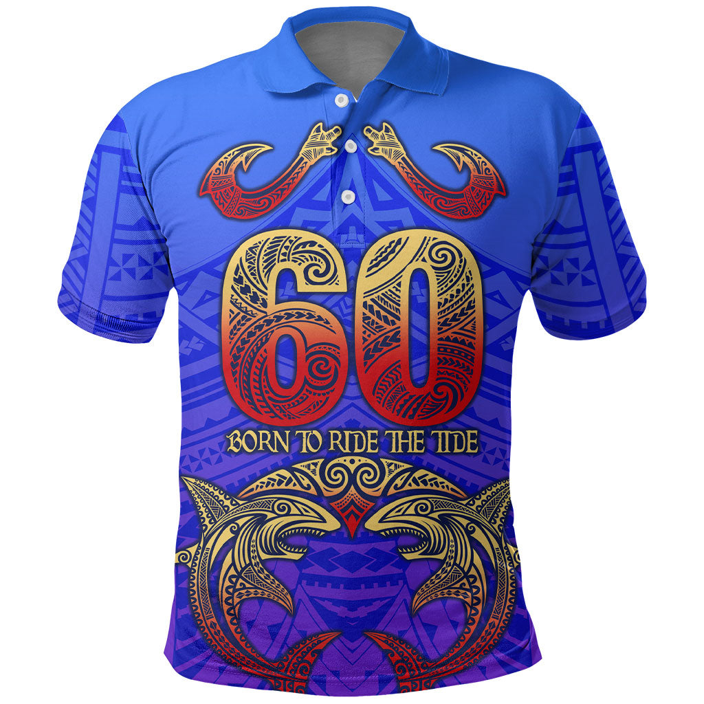Personalized Polynesian 60th Birthday Polo Shirt Polynesian Tribal Art Vintage Ocean Pattern TS04 Blue Yellow - Polynesian Pride