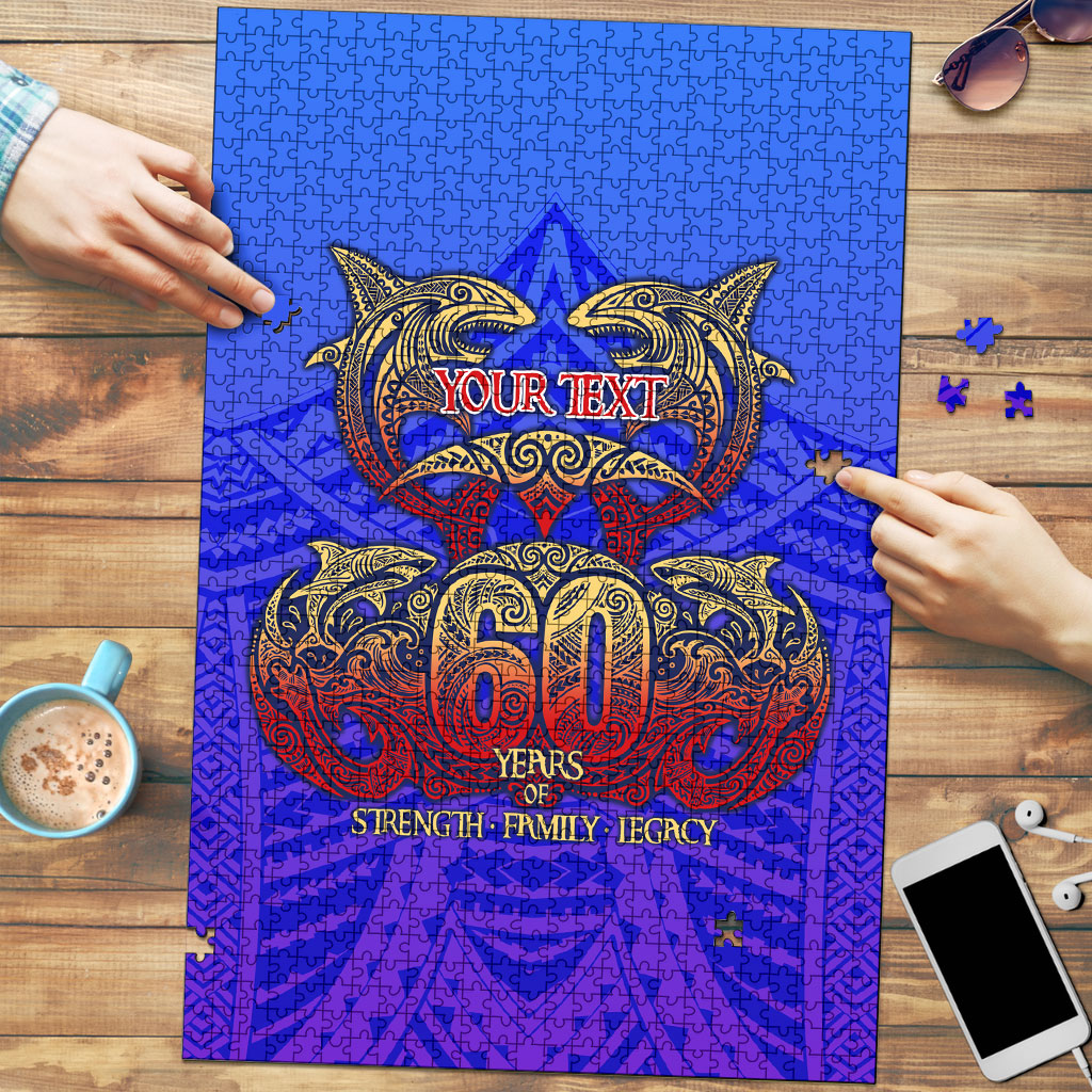 Personalized Polynesian 60th Birthday Puzzle Polynesian Tribal Art Vintage Ocean Pattern TS04 Blue Yellow - Polynesian Pride