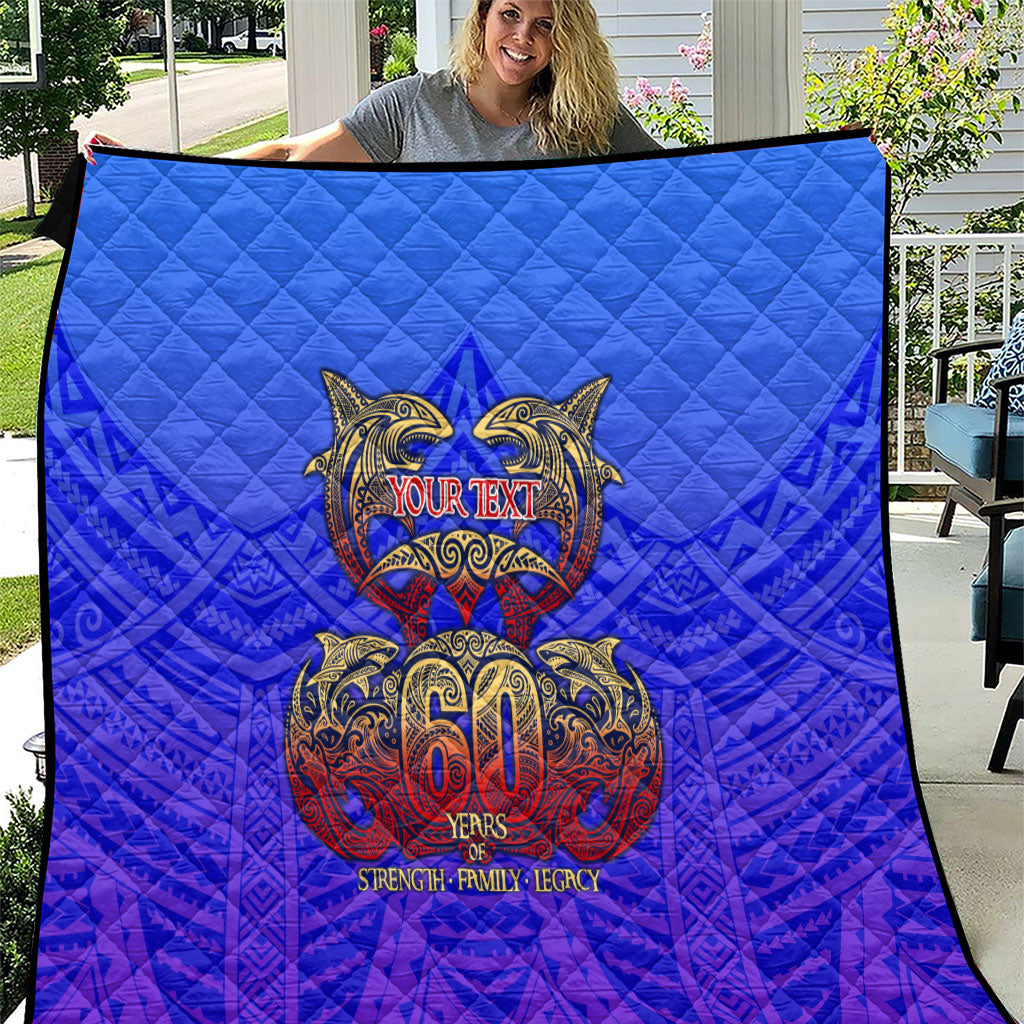 Personalized Polynesian 60th Birthday Quilt Polynesian Tribal Art Vintage Ocean Pattern TS04 Blue Yellow - Polynesian Pride