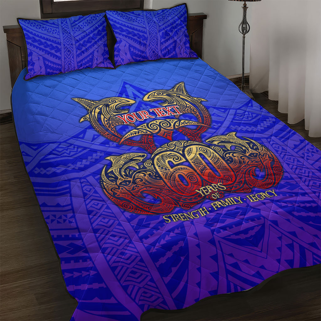Personalized Polynesian 60th Birthday Quilt Bed Set Polynesian Tribal Art Vintage Ocean Pattern TS04 Blue Yellow - Polynesian Pride