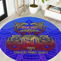 Personalized Polynesian 60th Birthday Round Carpet Polynesian Tribal Art Vintage Ocean Pattern
