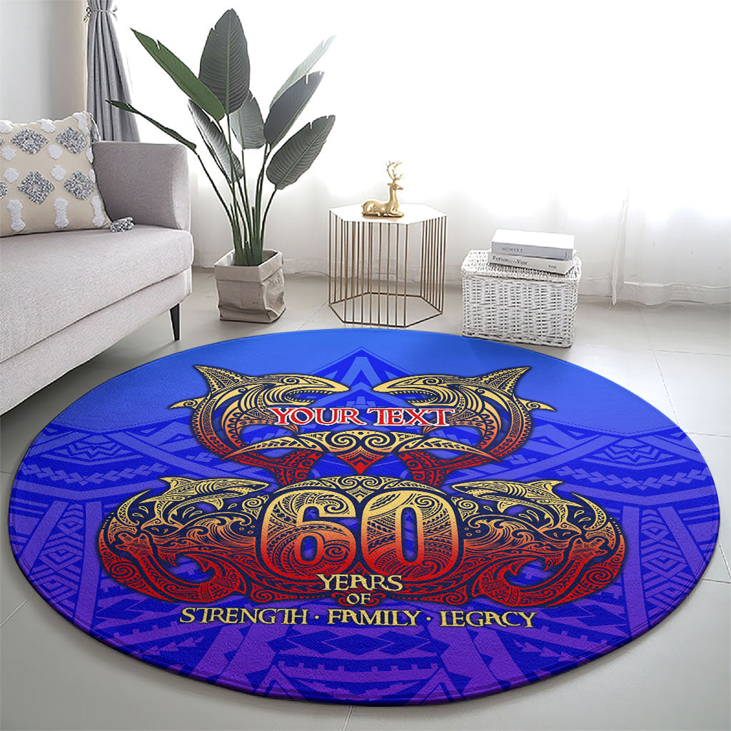 Personalized Polynesian 60th Birthday Round Carpet Polynesian Tribal Art Vintage Ocean Pattern