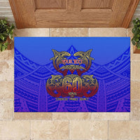 Personalized Polynesian 60th Birthday Rubber Doormat Polynesian Tribal Art Vintage Ocean Pattern TS04 Blue Yellow - Polynesian Pride