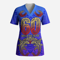 Personalized Polynesian 60th Birthday Scrub Top Polynesian Tribal Art Vintage Ocean Pattern