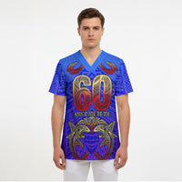 Personalized Polynesian 60th Birthday Scrub Top Polynesian Tribal Art Vintage Ocean Pattern