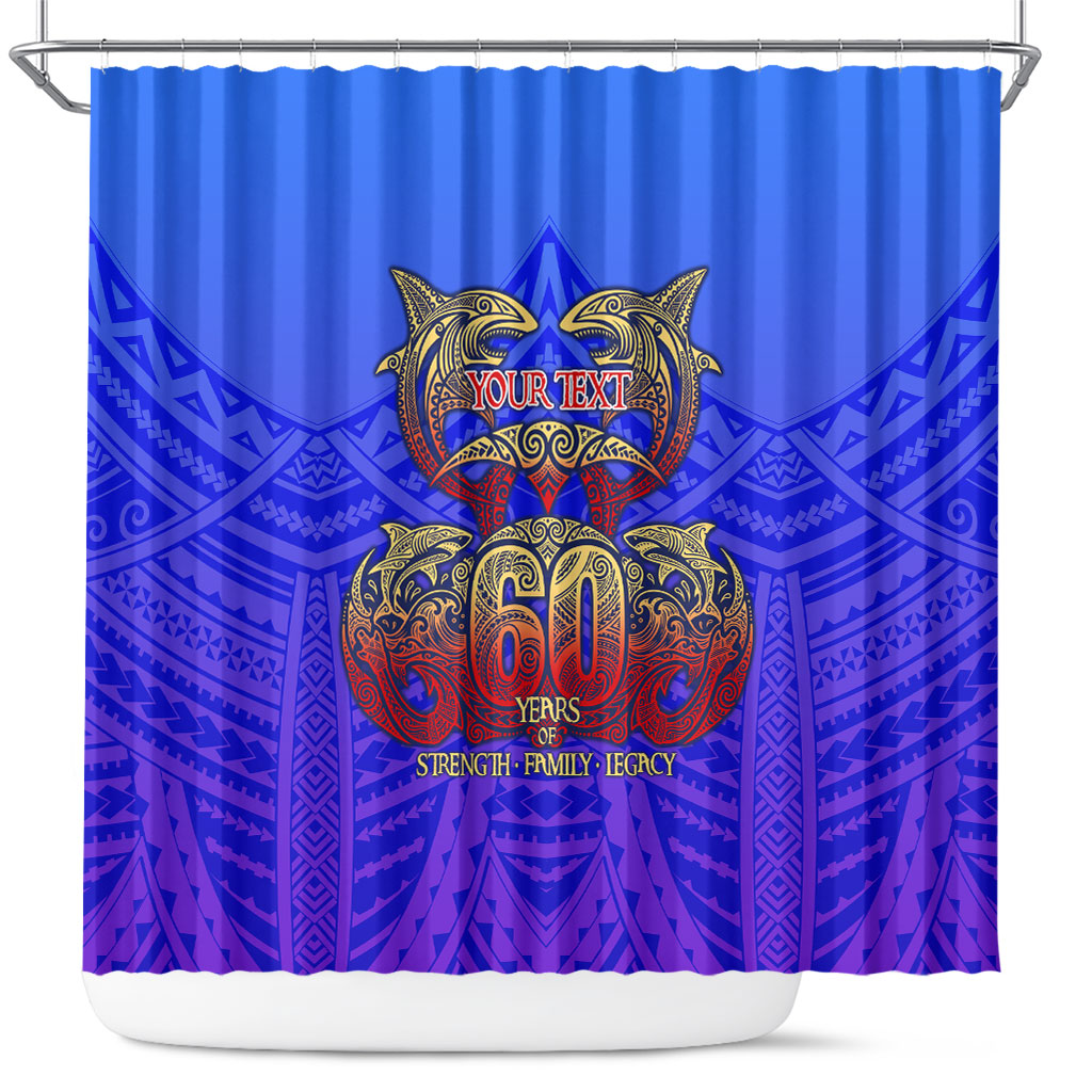 Personalized Polynesian 60th Birthday Shower Curtain Polynesian Tribal Art Vintage Ocean Pattern TS04 Blue Yellow - Polynesian Pride