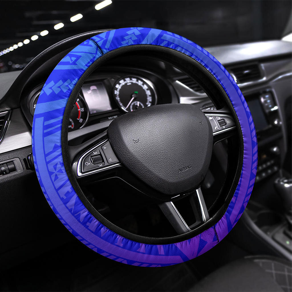 Polynesian 60th Birthday Steering Wheel Cover Polynesian Tribal Art Vintage Ocean Pattern TS04 Universal Fit Blue Yellow - Polynesian Pride