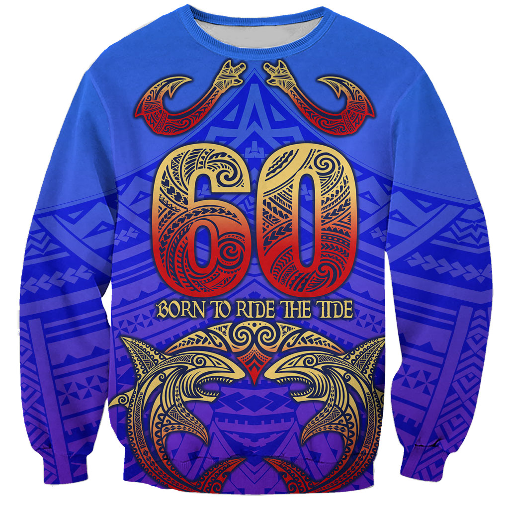 Personalized Polynesian 60th Birthday Sweatshirt Polynesian Tribal Art Vintage Ocean Pattern