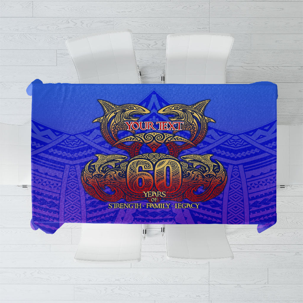 Personalized Polynesian 60th Birthday Tablecloth Polynesian Tribal Art Vintage Ocean Pattern TS04 Blue Yellow - Polynesian Pride