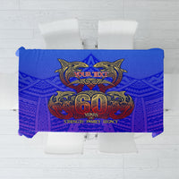 Personalized Polynesian 60th Birthday Tablecloth Polynesian Tribal Art Vintage Ocean Pattern TS04 Blue Yellow - Polynesian Pride