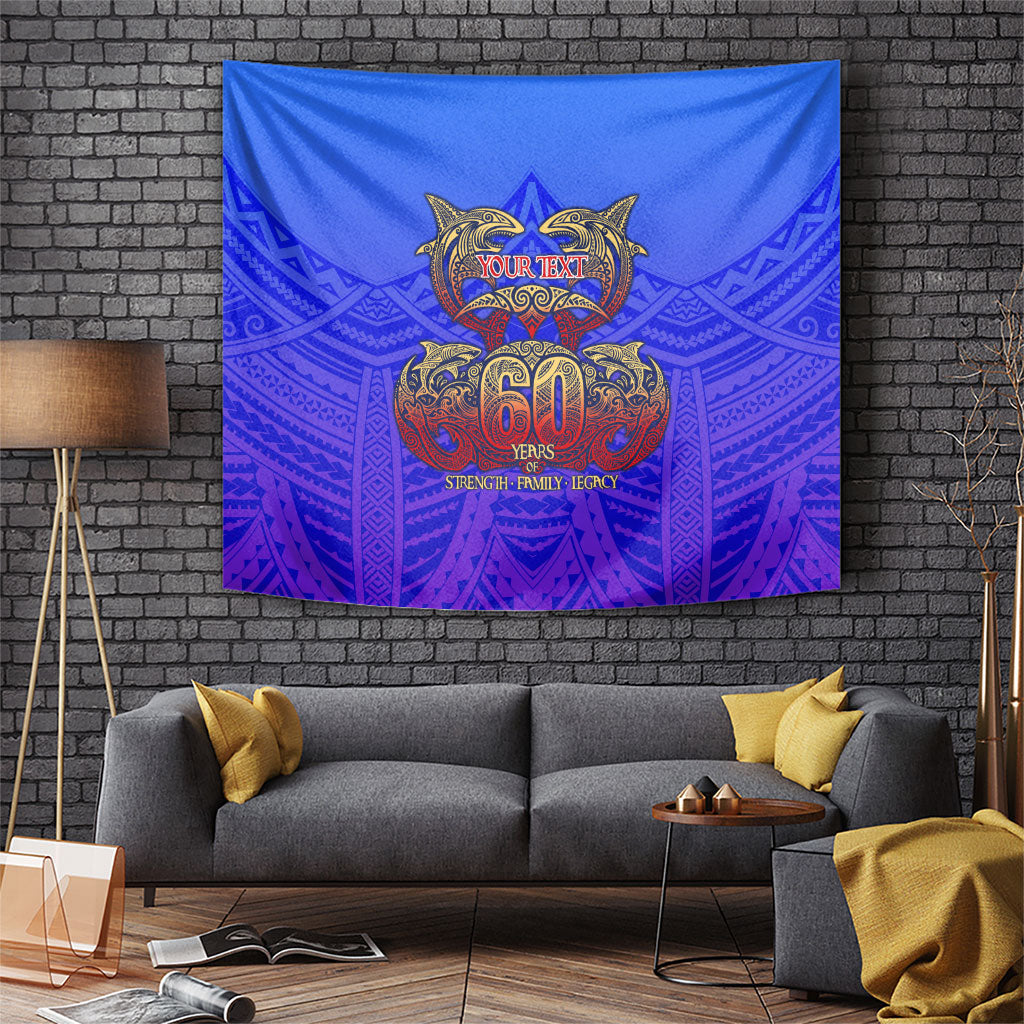 Personalized Polynesian 60th Birthday Tapestry Polynesian Tribal Art Vintage Ocean Pattern