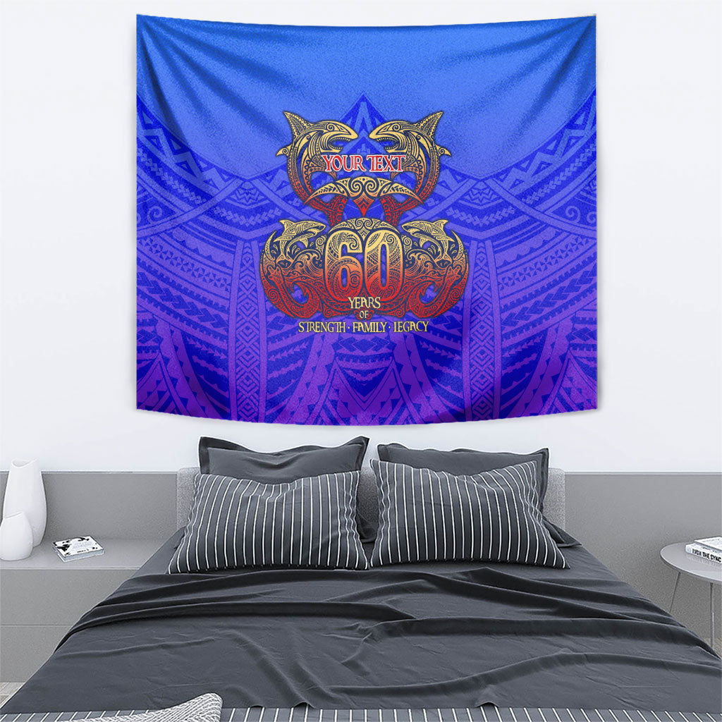 Personalized Polynesian 60th Birthday Tapestry Polynesian Tribal Art Vintage Ocean Pattern