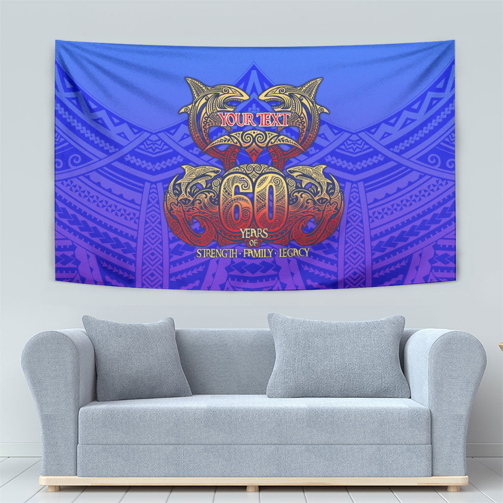 Personalized Polynesian 60th Birthday Tapestry Polynesian Tribal Art Vintage Ocean Pattern