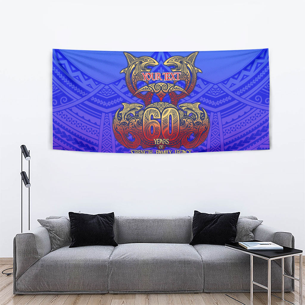 Personalized Polynesian 60th Birthday Tapestry Polynesian Tribal Art Vintage Ocean Pattern