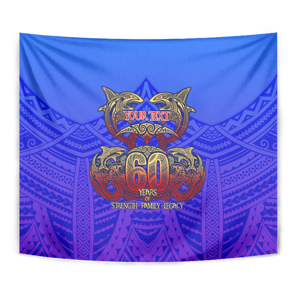 Personalized Polynesian 60th Birthday Tapestry Polynesian Tribal Art Vintage Ocean Pattern