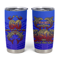 Personalized Polynesian 60th Birthday Tumbler Cup Polynesian Tribal Art Vintage Ocean Pattern TS04 Blue Yellow - Polynesian Pride