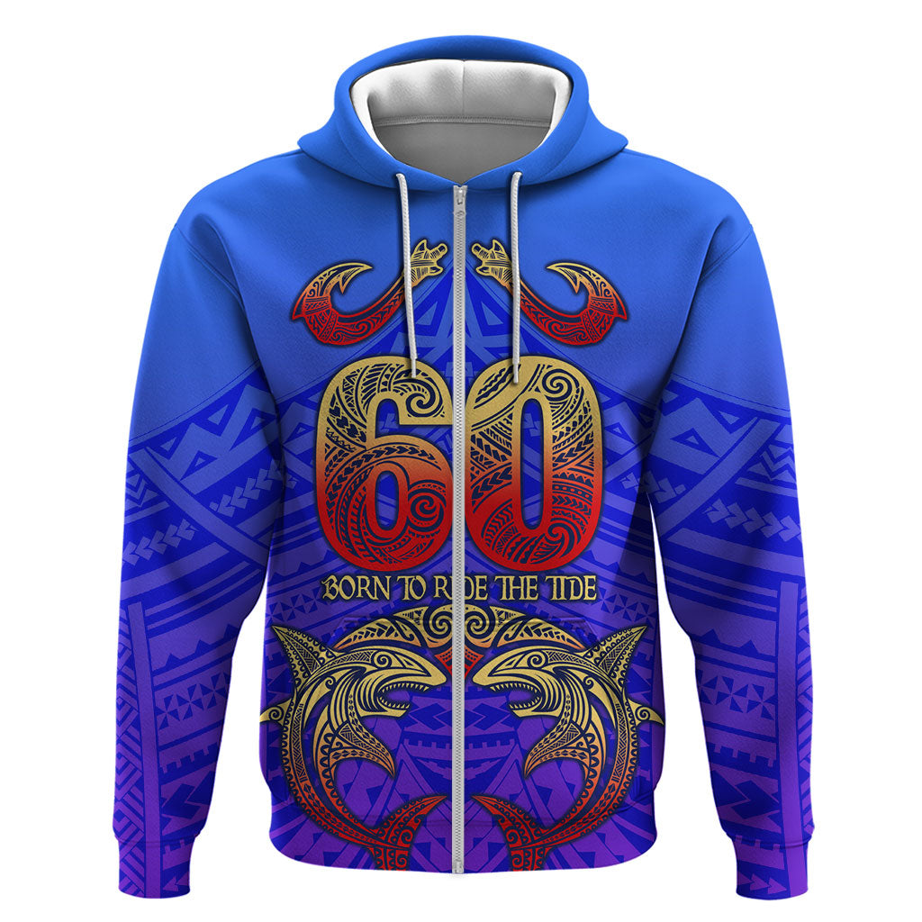 Personalized Polynesian 60th Birthday Zip Hoodie Polynesian Tribal Art Vintage Ocean Pattern TS04 Zip Hoodie Blue Yellow - Polynesian Pride