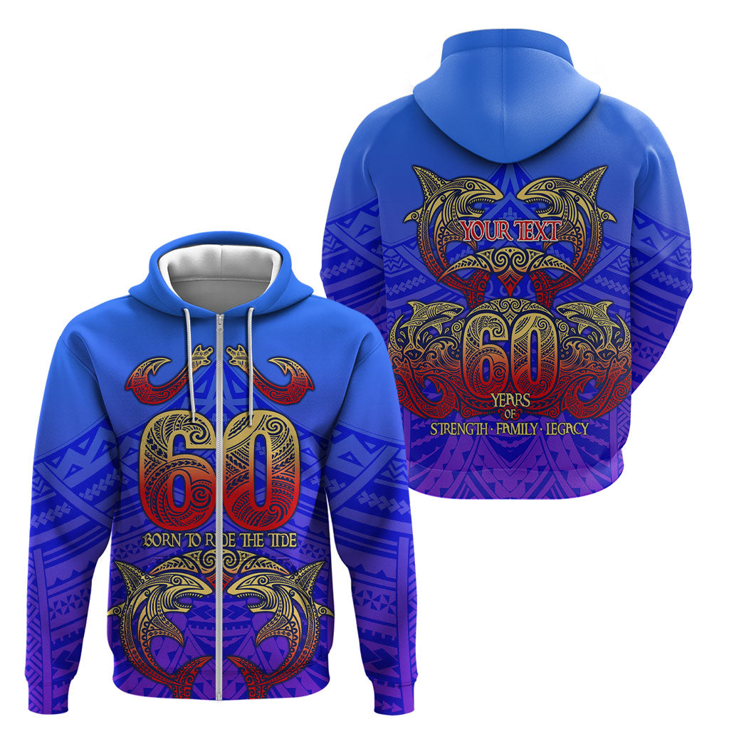 Personalized Polynesian 60th Birthday Zip Hoodie Polynesian Tribal Art Vintage Ocean Pattern TS04 - Polynesian Pride