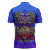 Personalized Polynesian 60th Birthday Zipper Polo Shirt Polynesian Tribal Art Vintage Ocean Pattern TS04 - Polynesian Pride