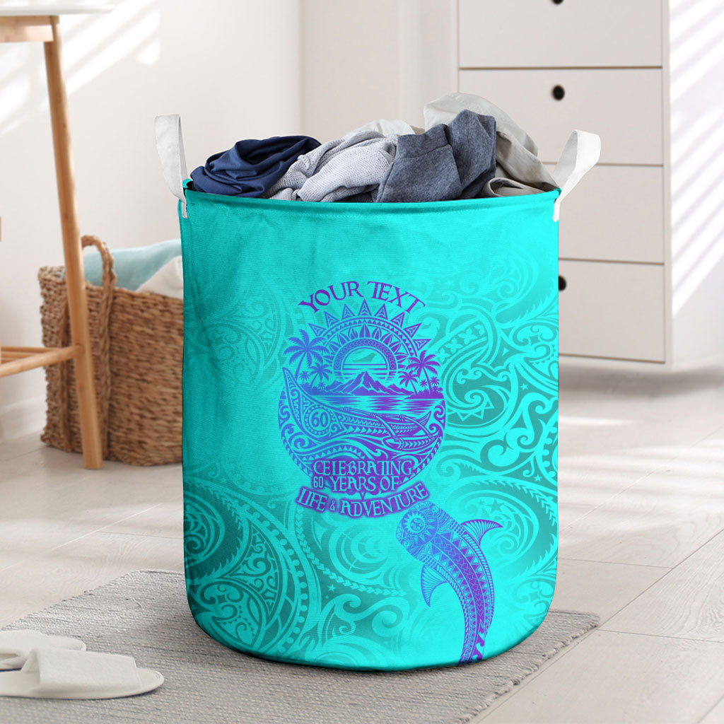 Personalized Polynesian 60th Birthday Island Life Since 1966 Laundry Basket Vibrant Tribal Tattoo Ocean Sunset Pattern