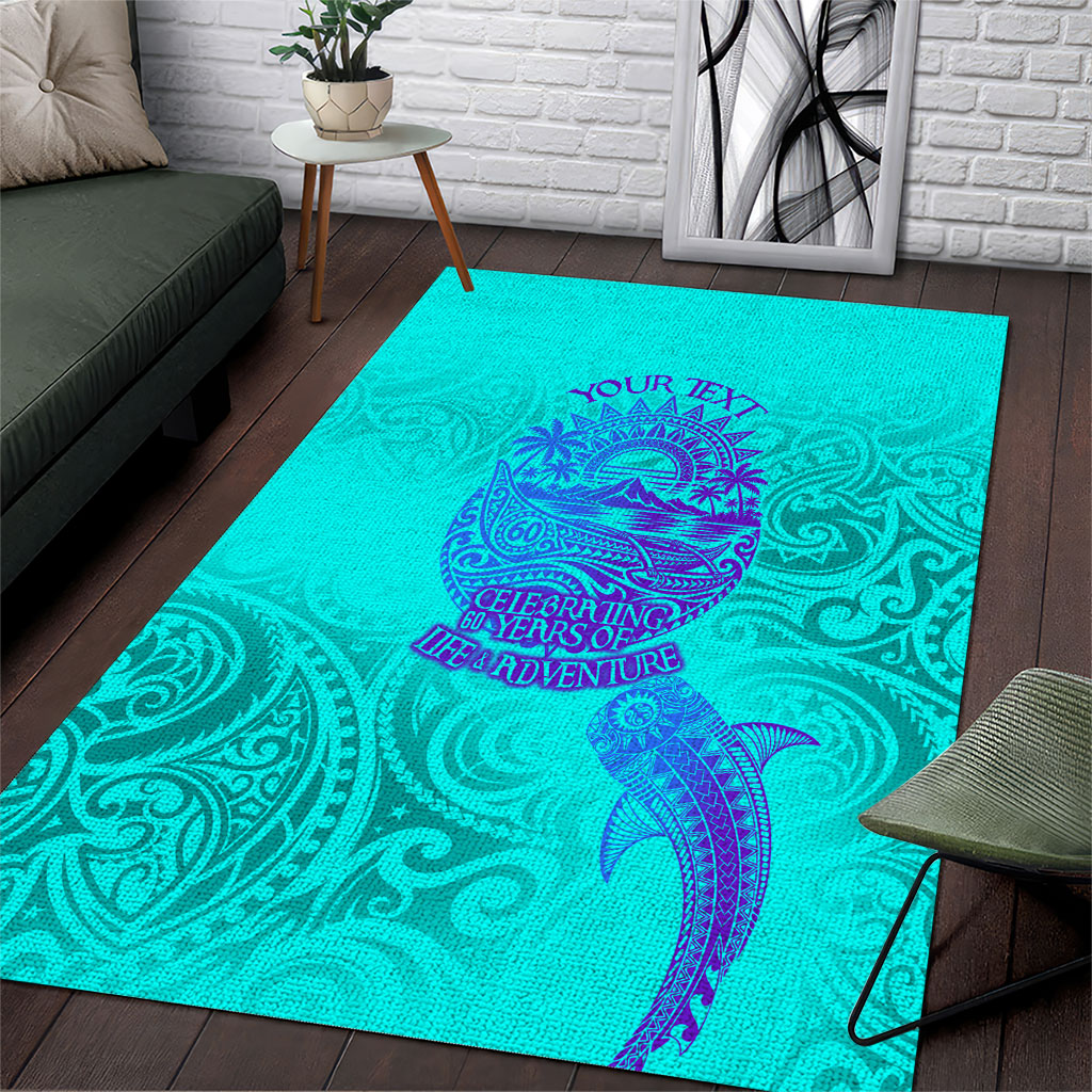 Personalized Polynesian 60th Birthday Island Life Since 1966 Area Rug Vibrant Tribal Tattoo Ocean Sunset Pattern TS04 Blue Purple - Polynesian Pride